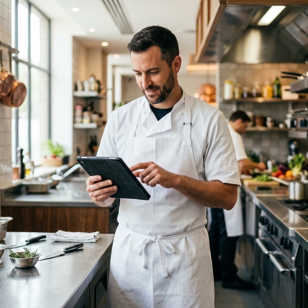 Chef looking at tablet