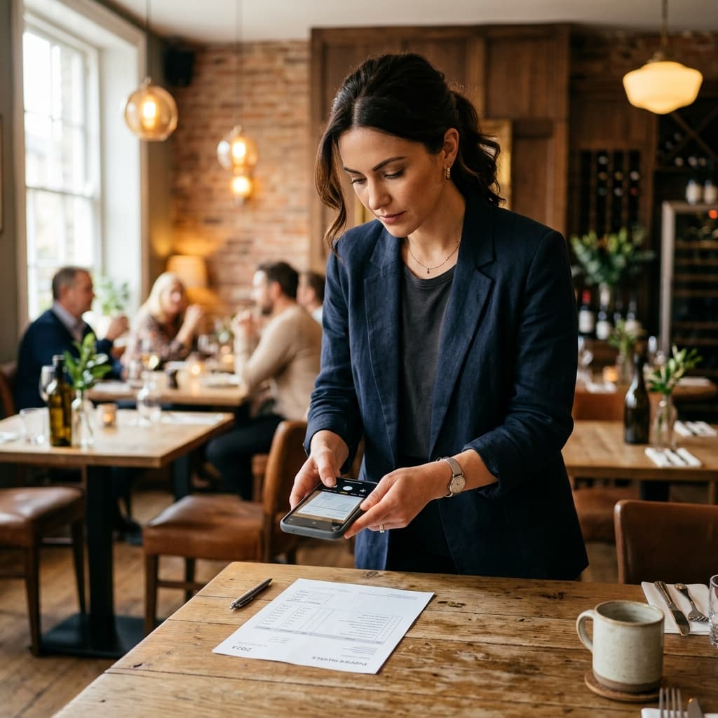 Manager scanning invoice